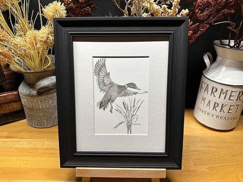 Duck Bird Hunting Nature Wildlife Graphite Pencil Art Sketch رسم طباعة صورة محدودة ~ بعنوان "Cattail Landing" بقلم David Allen (8x10 إطار وطباعة) in Saudi Arabia