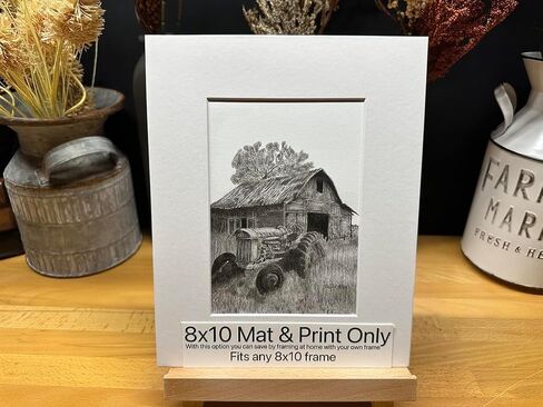 Old Tractor Barn Farm Ranch Farming Graphite Pencil Art Sketch Drawing Print Picture Limited Edition ~ Titled 'Faded Days' by David Allen (8x10 Brown Frame & Print) in Saudi Arabia