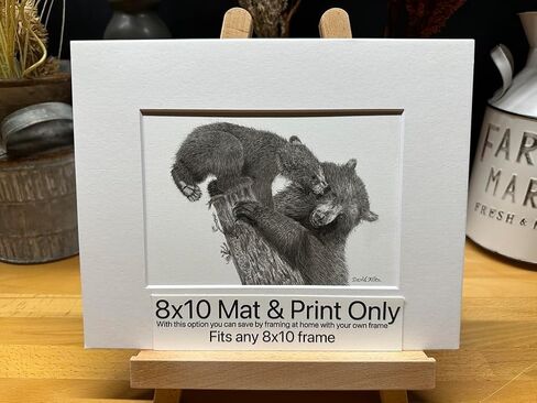 Black Bear Nature Wildlife Graphite Pencil Art Sketch Drawing Print Picture Limited Edition ~ Titled 'Playful Beginnings' by David Allen (8x10 Gray Frame & Print) in Saudi Arabia