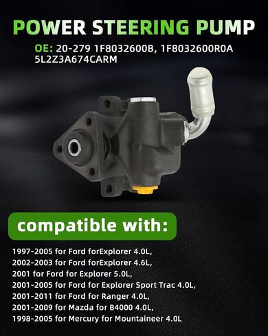 Scitoo Power Steering Pump متوافقة مع Ford Explorer 1997-2005 ، لـ Ranger 2001-2011 ، لـ Mazda B4000 2001-2009 ، ل Mercury Mountainter 1998-2005 ، V6 4.0L ، استبدل# 5L2Z3A674CARM ، 20-279 in Saudi Arabia
