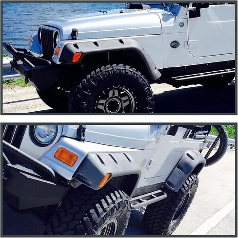 توليف المواصفات D 6pc الأمامية + الخلفية الأسود 7 "العجلة العريضة Fender Flares Kit متوافق مع 1997-2006 Jeep Wranger TJ in Saudi Arabia