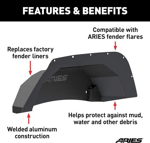 Aries 2500350 Black Aluminium Jeep Rangler JK Inner Fender Liner Wheel Cover in Kuwait