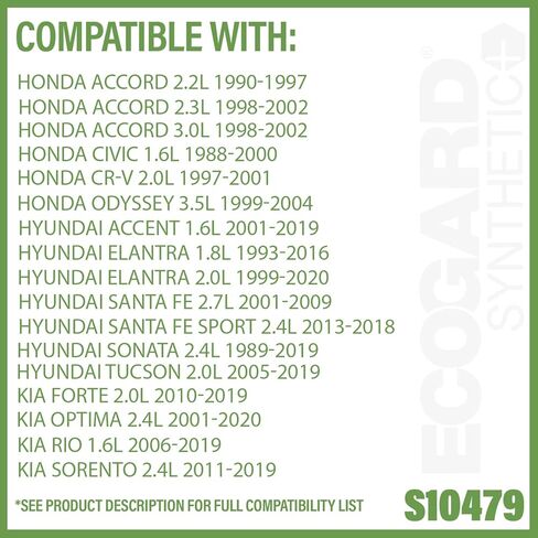 Ecogard S10479 Fremium Spin-on Engine Oil Filter للزيت الاصطناعي يناسب Hyundai Sonata 2.4L 1989-2019 ، Elantra 2.0L 1999-2020 ، Elantra 1.8L 1993-2016 ، Accent 1.6L 2001-2019 in Saudi Arabia