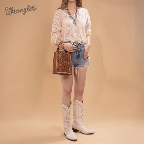 Wrangler Embossed Crossbody Bag for Women Top Handle Handbags and Western Mini Tote in Saudi Arabia