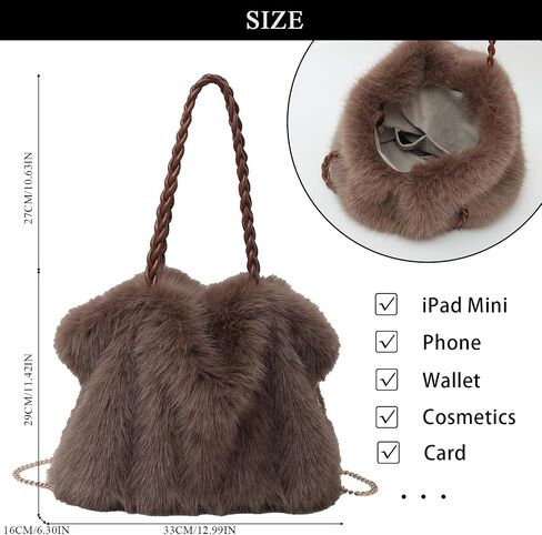 Furry Purse Winter Fluffy Bags for Women Fuzzy Tote Bag Handbags Faux Fur Bag Fluffy Shoulder Crossbody Bag in Kuwait