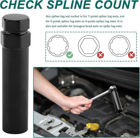 7 spline lug nut socket ، أداة إزالة مفتاح قفل العجلة ، استبدال لما بعد البيع 7Spline Lug Nuts لمدة 19 مم (3/4 بوصة) و 21 مم (13/16 بوصة) مفتاح مقبس سداسي (7 spline) in Kuwait