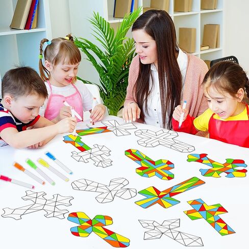 30 Pack Easter Cross Window Suncatchers Crafts Kit for Kids Christian Religious DIY Coloring Crafts Window Clings Stickers Kit Sunday School Bible decor with 10 Markers for Home Classroom Decorations in Saudi Arabia