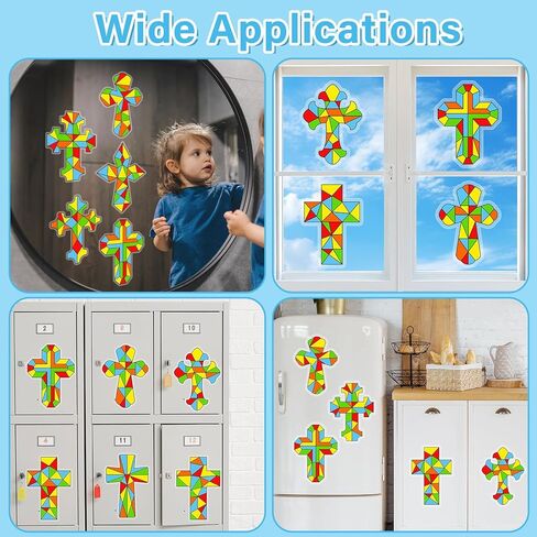 30 Pack Easter Cross Window Suncatchers Crafts Kit for Kids Christian Religious DIY Coloring Crafts Window Clings Stickers Kit Sunday School Bible decor with 10 Markers for Home Classroom Decorations in Saudi Arabia