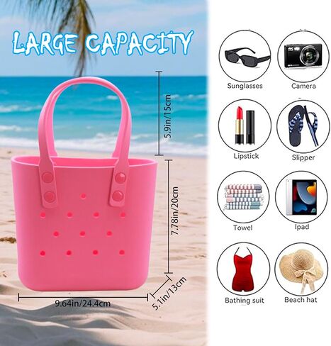 حقيبة حمل مطاطية حقيبة شاطئية صغيرة مقاومة للماء حقيبة قابلة للغسل حقيبة سفر محمولة حقيبة يد مفتوحة للفتيات/الأطفال in Kuwait