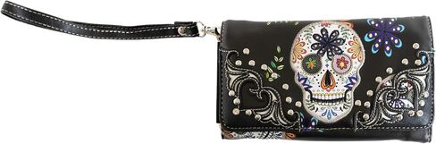 Briomhar Sugar Skull Wothic Wort for Women - Day of the Dead Western Leather Wallet (Black) in Kuwait