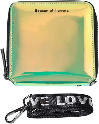 Women PU Faux Leather Fashion Holographic Shiny Laser Zip Around Wallets Coin Purse with Neck Lanyard (Pink) in Kuwait
