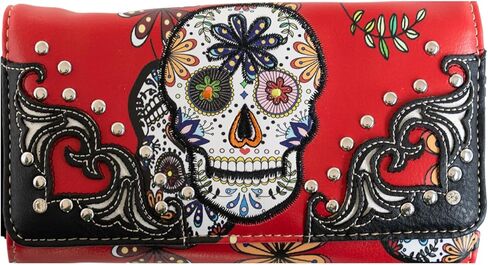 Briomhar Sugar Skull Gothic Wallet for Women - Day of the Dead Western Leather Wallet (Black) in Kuwait