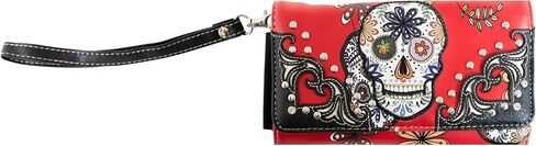Briomhar Sugar Skull Gothic Wallet for Women - Day of the Dead Western Leather Wallet (Black) in Kuwait