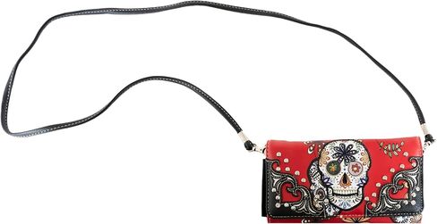 Briomhar Sugar Skull Gothic Wallet for Women - Day of the Dead Western Leather Wallet (Black) in Kuwait