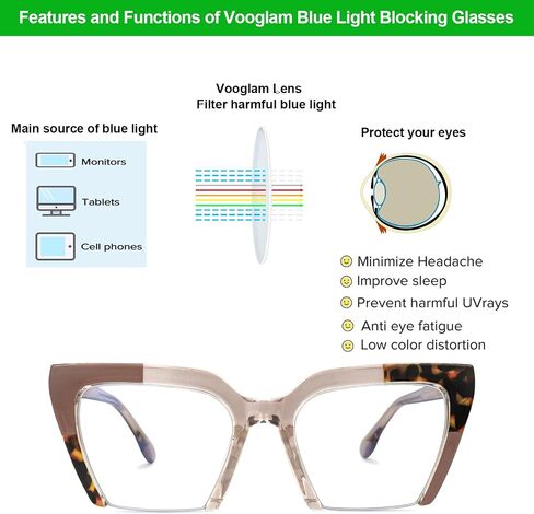 VOOGLAM Square Blue Light Glasses for Women Men Anti Eyestrain Dry Eyes Computer Phone TV Eyewear Danyale in Saudi Arabia