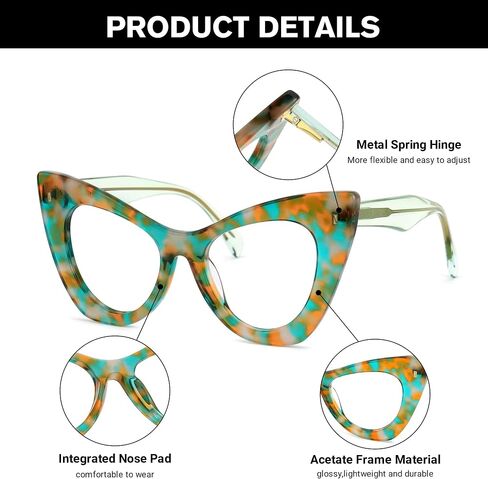 Zeelool Cat Eye Frame Glasses for Women, Acetate Stylish Eyeglasses Frame with Non-prescription Clear Lenses ZJGA354576 in Kuwait