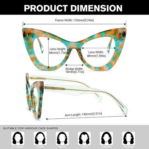 Zeelool Cat Eye Frame Glasses for Women, Acetate Stylish Eyeglasses Frame with Non-prescription Clear Lenses ZJGA354576 in Kuwait