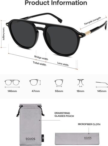 SOJOS Retro Polarized Aviator Sunglasses for Women Men,Trendy Square Shades UV400 Protection SJ2605 in Saudi Arabia