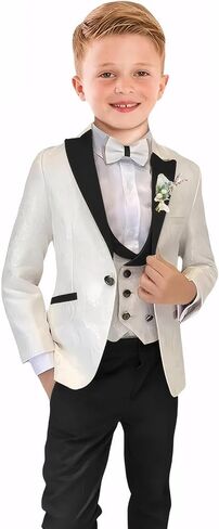 الأولاد بدلات الأزهار جاكار للبنين الرسميين الزي 5 أجهزة كمبيوتر شخصيات زفاف الأطفال بدلة السترة سترة سروال قميص التعادل in Kuwait