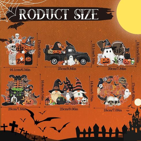 Chiisong 6 Pcs Halloween Diamond Painting Glow in The Dark Diamond Art Painting Kits Pumpkin Gnome Spooky Shaped Diamond Paintings Hanging Ornaments for DIY Halloween Holiday Party Decoration Gift in Saudi Arabia