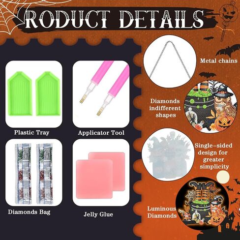 Chiisong 6 Pcs Halloween Diamond Painting Glow in The Dark Diamond Art Painting Kits Pumpkin Gnome Spooky Shaped Diamond Paintings Hanging Ornaments for DIY Halloween Holiday Party Decoration Gift in Saudi Arabia