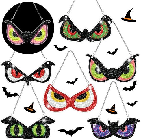 Chiisong 6 Pcs Halloween Diamond Painting Glow in The Dark Diamond Art Painting Kits Pumpkin Gnome Spooky Shaped Diamond Paintings Hanging Ornaments for DIY Halloween Holiday Party Decoration Gift in Saudi Arabia