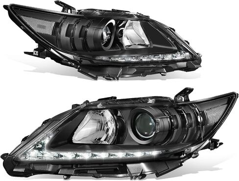 Auto Dynasty LED DRL Headlights Assembly Compatible with 2013 2014 2015 Lexus ES300H ES350, Pair of Halogen Headlamps Replacement w/LED Lighting Strip, Projector Low Beam, Black Housing Clear Corner in Saudi Arabia