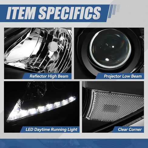 Auto Dynasty LED DRL Headlights Assembly Compatible with 2013 2014 2015 Lexus ES300H ES350, Pair of Halogen Headlamps Replacement w/LED Lighting Strip, Projector Low Beam, Black Housing Clear Corner in Saudi Arabia