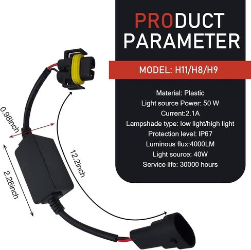Downhill 2 PCS Car H11/H8/H9 Decoders LED LID ، ومضادات الأسلاك مضادة للأسلاك ، رمز الخطأ ، وحدة فك ترميز المقاوم خالية من الأخطاء ، لمحولات LED H11/H8/H9 (أسود) in Saudi Arabia