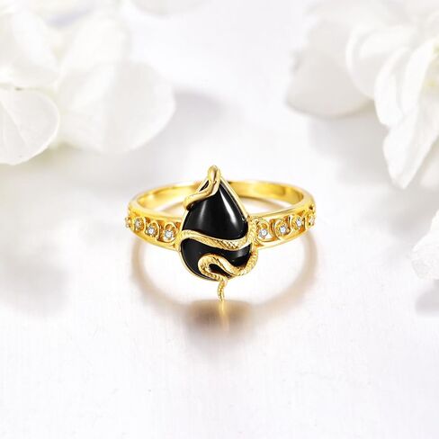 KECHO 14k Real Gold Black Onyx Ring Solid Yellow Gold Ring Jewelry Gifts for Women in Saudi Arabia