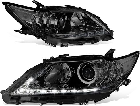 Auto Dynasty LED DRL Headlights Assembly Compatible with 2013 2014 2015 Lexus ES300H ES350, Pair of Halogen Headlamps Replacement w/LED Lighting Strip, Projector Low Beam, Black Housing Clear Corner in Saudi Arabia