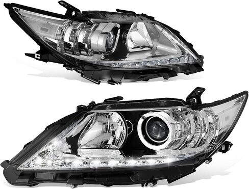 Auto Dynasty LED DRL Headlights Assembly Compatible with 2013 2014 2015 Lexus ES300H ES350, Pair of Halogen Headlamps Replacement w/LED Lighting Strip, Projector Low Beam, Black Housing Clear Corner in Saudi Arabia