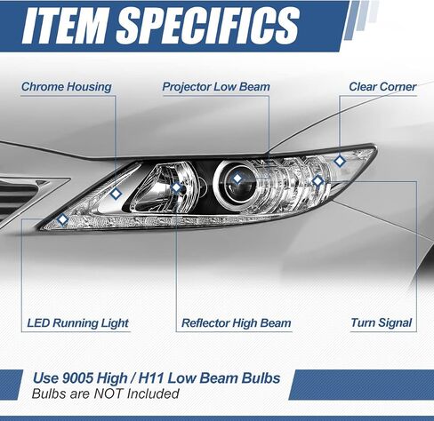 Auto Dynasty LED DRL Headlights Assembly Compatible with 2013 2014 2015 Lexus ES300H ES350, Pair of Halogen Headlamps Replacement w/LED Lighting Strip, Projector Low Beam, Black Housing Clear Corner in Saudi Arabia