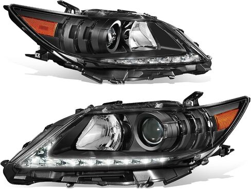 سلالة السيارات LED DRL DRL Assembly المتوافقة مع 2013 2014 2015 لكزس ES300H ES350 ، زوج من المصابيح الأمامية الهالوجين الاستبدال مع شريط الإضاءة LED ، شعاع منخفضة ، الإسكان السوداء الزاوية in Saudi Arabia