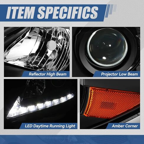 سلالة السيارات LED DRL DRL Assembly المتوافقة مع 2013 2014 2015 لكزس ES300H ES350 ، زوج من المصابيح الأمامية الهالوجين الاستبدال مع شريط الإضاءة LED ، شعاع منخفضة ، الإسكان السوداء الزاوية in Saudi Arabia