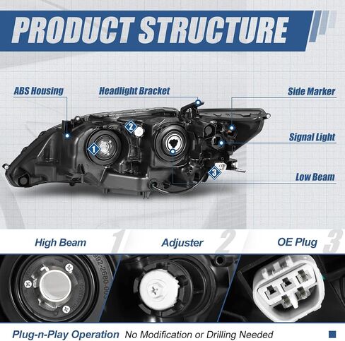 سلالة السيارات LED DRL DRL Assembly المتوافقة مع 2013 2014 2015 لكزس ES300H ES350 ، زوج من المصابيح الأمامية الهالوجين الاستبدال مع شريط الإضاءة LED ، شعاع منخفضة ، الإسكان السوداء الزاوية in Saudi Arabia
