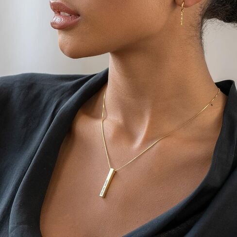 Oak&Luna - Personalized Pillar Bar Necklace with Diamond Options - Custom Inscription Engraved Pendant - Up to 4 Names - Jewelry Gift for Women, Her, Mother For Mother's Day, Christmas in Saudi Arabia