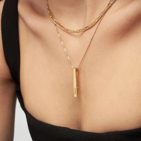 Oak&Luna - Personalized Pillar Bar Necklace with Diamond Options - Custom Inscription Engraved Pendant - Up to 4 Names - Jewelry Gift for Women, Her, Mother For Mother's Day, Christmas in Saudi Arabia