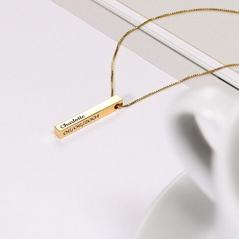 Oak&Luna - Personalized Pillar Bar Necklace with Diamond Options - Custom Inscription Engraved Pendant - Up to 4 Names - Jewelry Gift for Women, Her, Mother For Mother's Day, Christmas in Saudi Arabia