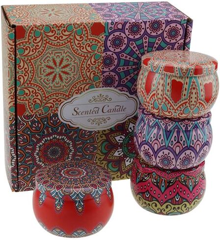 4PACK AROMATHERAPY هدية شمعة معطرة على شمع الصويا الطبيعي المصنوع يدويًا | الإجهاد تخفيف أمي سبا يوجا الصفحة الرئيسية | رائحة - مون باريس ، لافندر ، ياسمين ، روبروز (الأزهار الطازجة) in Kuwait