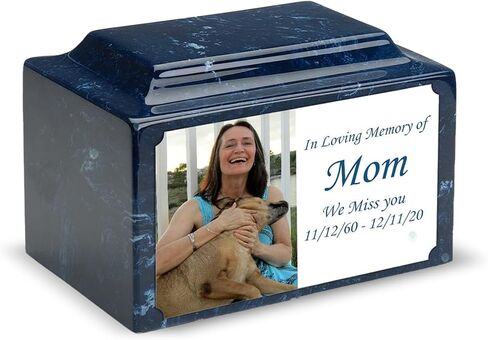 GetUrns Cultured Marble Urn Vault by Mackenzie with Personalized Picture and Text for Human Ashes I Navy Adult Urns for Male and Female I 210lbs in Saudi Arabia