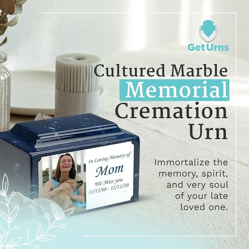 GetUrns Cultured Marble Urn Vault by Mackenzie with Personalized Picture and Text for Human Ashes I Navy Adult Urns for Male and Female I 210lbs in Saudi Arabia