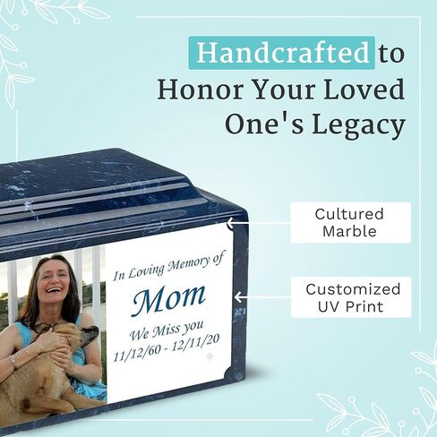 GetUrns Cultured Marble Urn Vault by Mackenzie with Personalized Picture and Text for Human Ashes I Navy Adult Urns for Male and Female I 210lbs in Saudi Arabia