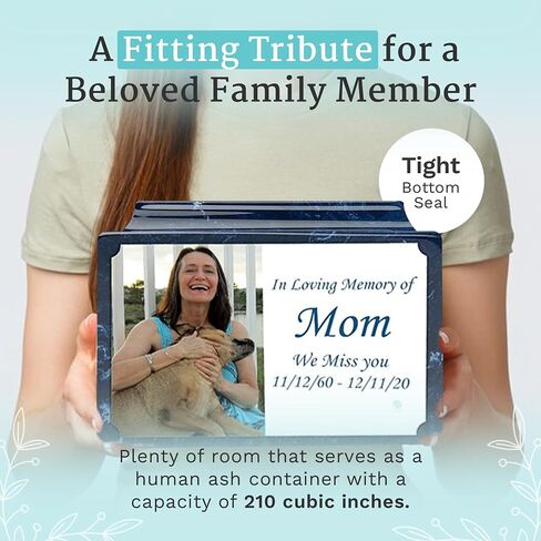 GetUrns Cultured Marble Urn Vault by Mackenzie with Personalized Picture and Text for Human Ashes I Navy Adult Urns for Male and Female I 210lbs in Saudi Arabia