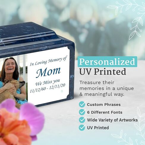 GetUrns Cultured Marble Urn Vault by Mackenzie with Personalized Picture and Text for Human Ashes I Navy Adult Urns for Male and Female I 210lbs in Saudi Arabia