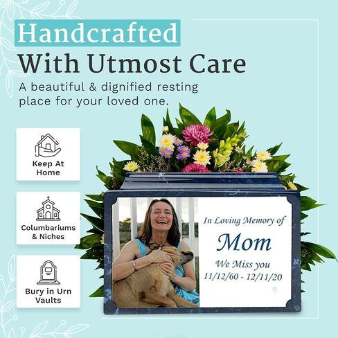 GetUrns Cultured Marble Urn Vault by Mackenzie with Personalized Picture and Text for Human Ashes I Navy Adult Urns for Male and Female I 210lbs in Saudi Arabia