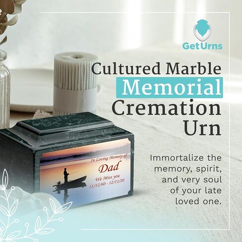 GetUrns Cultured Marble Urn Vault by Mackenzie with Personalized Picture and Text for Human Ashes I Navy Adult Urns for Male and Female I 210lbs in Saudi Arabia