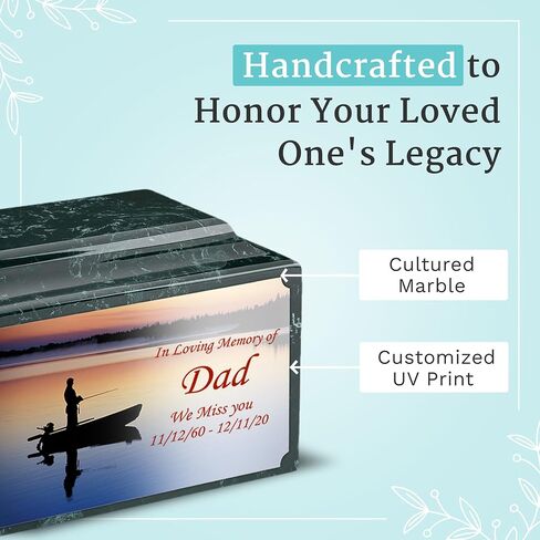 GetUrns Cultured Marble Urn Vault by Mackenzie with Personalized Picture and Text for Human Ashes I Navy Adult Urns for Male and Female I 210lbs in Saudi Arabia