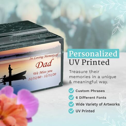 GetUrns Cultured Marble Urn Vault by Mackenzie with Personalized Picture and Text for Human Ashes I Navy Adult Urns for Male and Female I 210lbs in Saudi Arabia