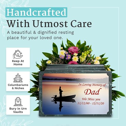 GetUrns Cultured Marble Urn Vault by Mackenzie with Personalized Picture and Text for Human Ashes I Navy Adult Urns for Male and Female I 210lbs in Saudi Arabia